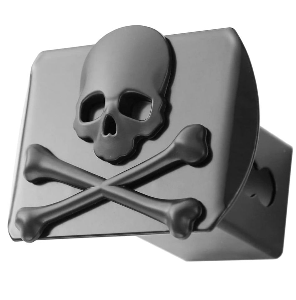 LFPartS Black Skull Crossbones Metal Hitch Cover