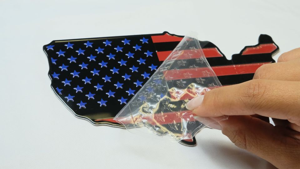 USA Metal Map Color Flag Emblem for Cars, Trucks Black Blue Red 7"x4"