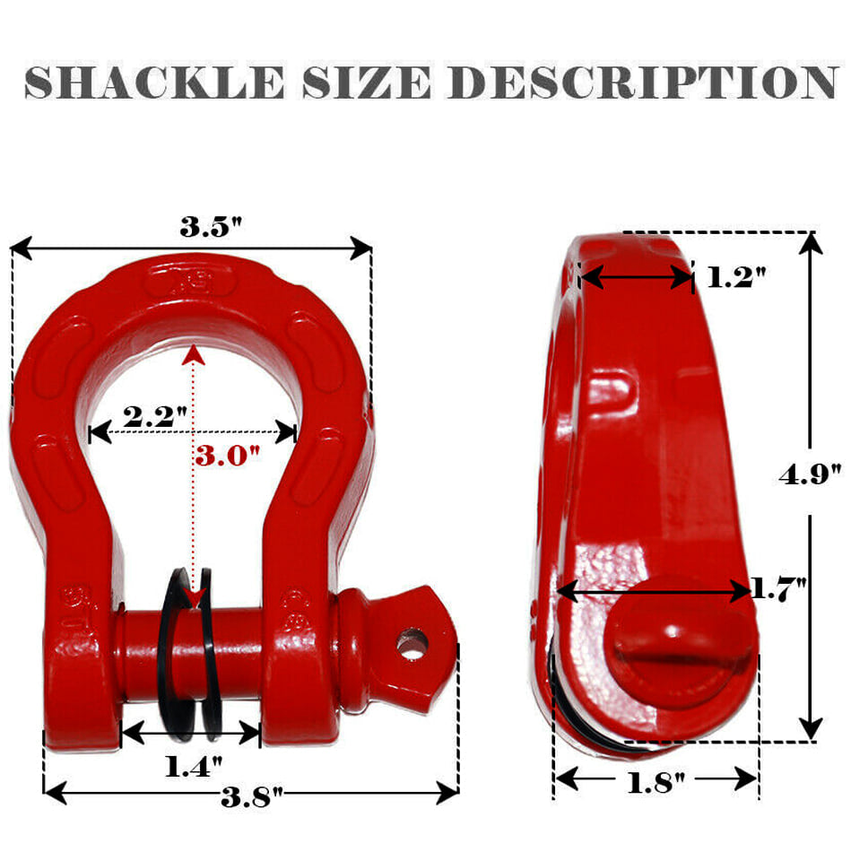 2" Red Aluminum Hitch Receiver D Ring Tow Mount + Mega Shackle + 5/8" Pin
