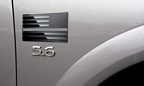 USA American Black Flag Metal Auto Emblem for Cars Trucks 2pcs Forward and Reverse Set (5"x3", Grey Line)