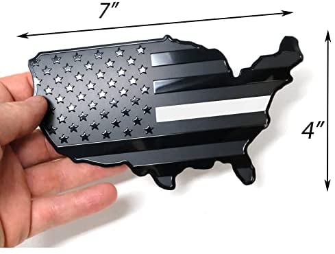 USA Map Black Flag Aluminum Emblem (Black with White Line, 7"x4")