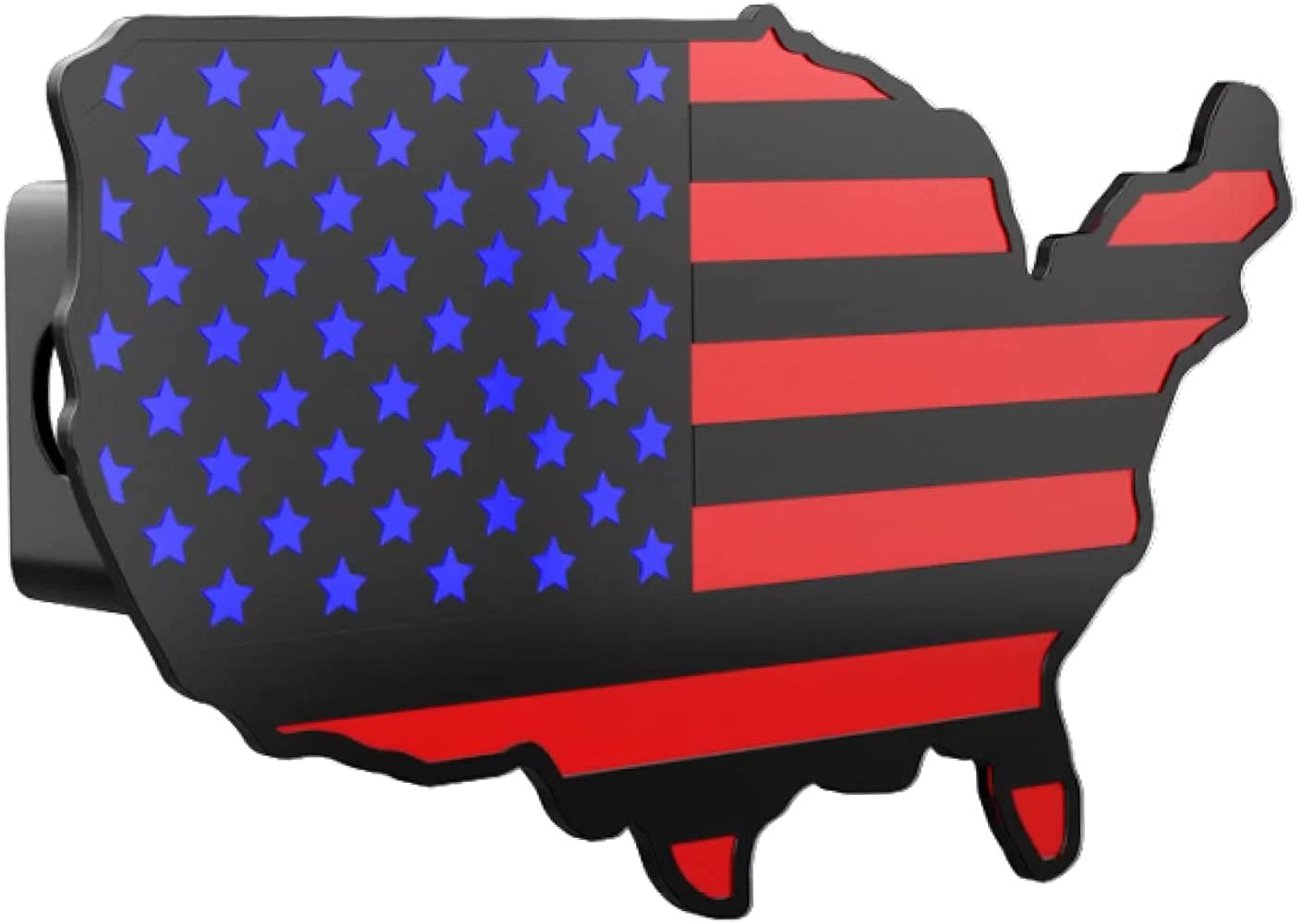 United States Map Flag Metal Trailer Hitch Cover Heavy Duty (Black Red Blue Map Flag)