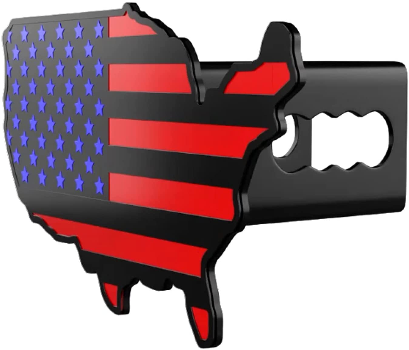 United States Map Flag Metal Trailer Hitch Cover Heavy Duty (Black Red Blue Map Flag)