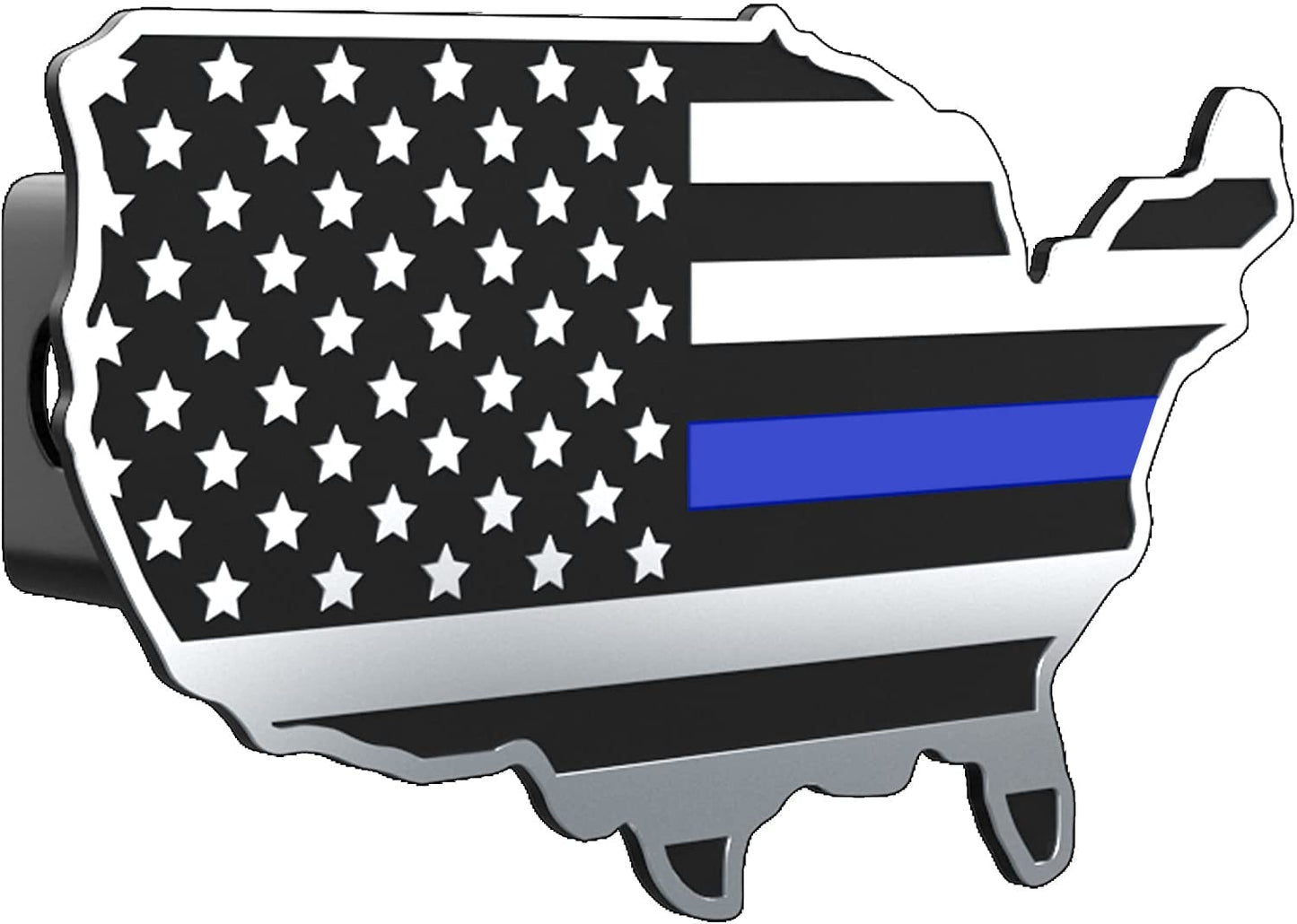 USA Map Flag Metal Hitch Cover (Black Chrome with Blue Line)