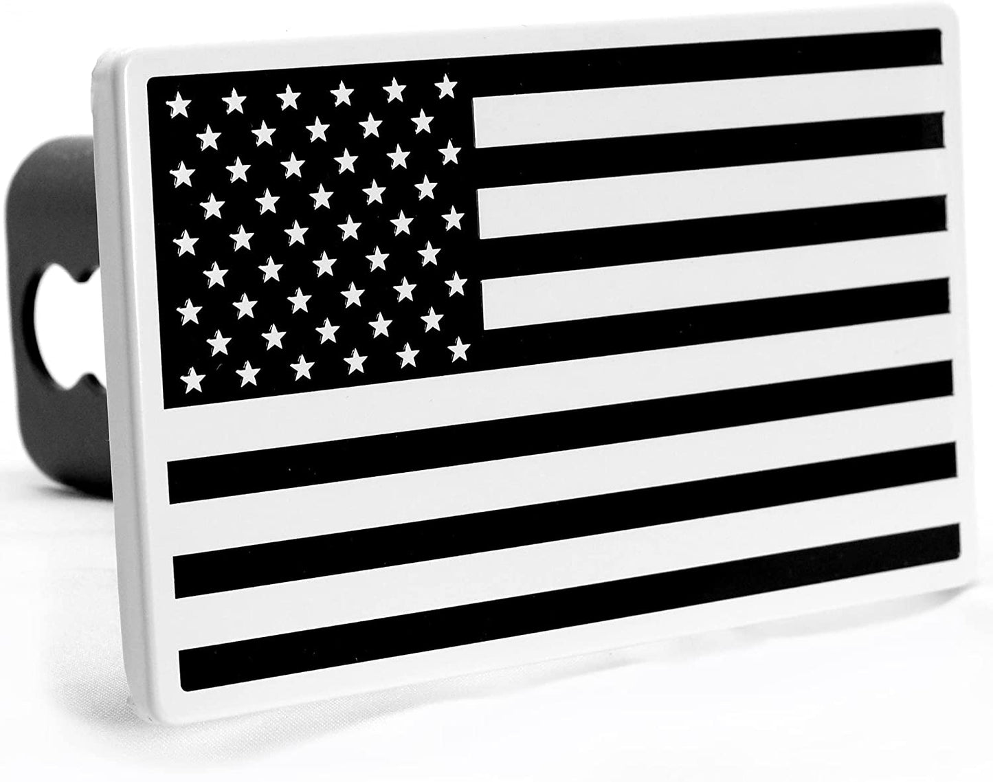 5x3 inches American Flag Black and White Metal Hitch Cover, Fits 1.25", 2", 2.5" and 3" Receivers