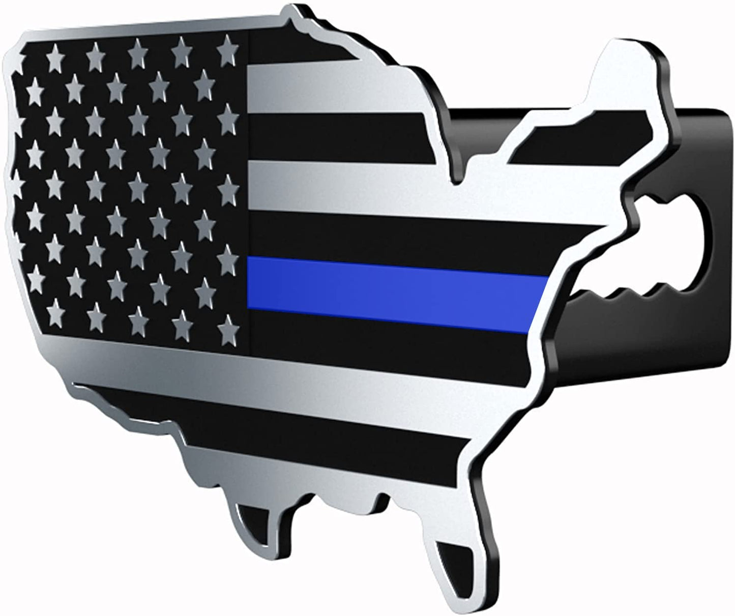 USA Map Flag Metal Hitch Cover (Black Chrome with Blue Line)