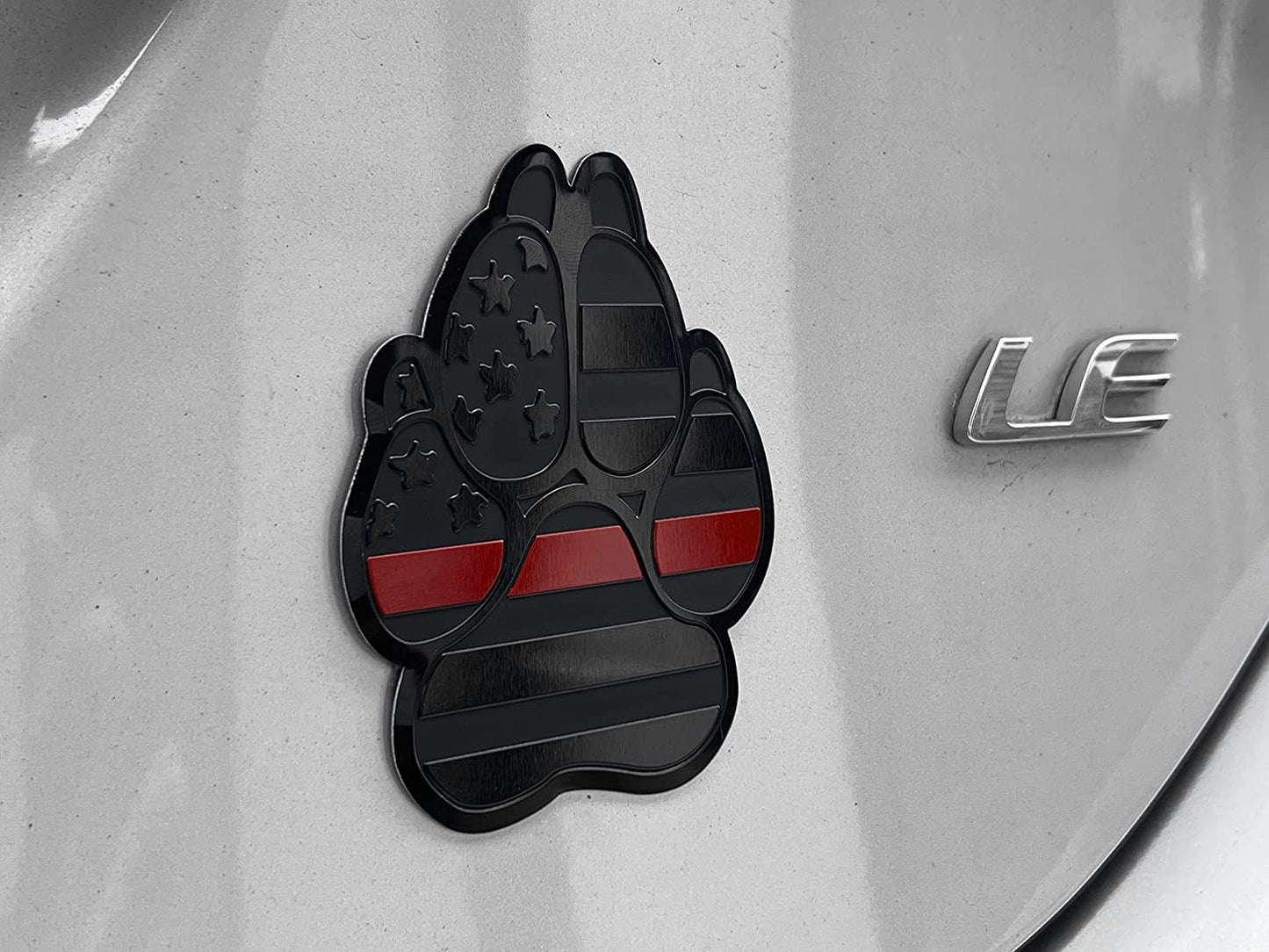 American Metal Flag Dog Paw K9 Unit Auto Fender Emblem for Cars Trucks (3"x4", Black with Red Line)