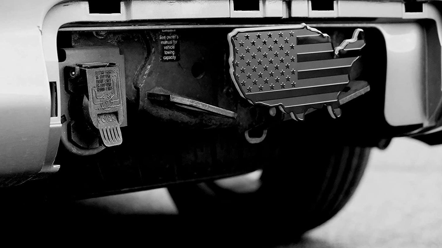 United States Map Flag Metal Trailer Hitch Cover Heavy Duty (USA Black Map)