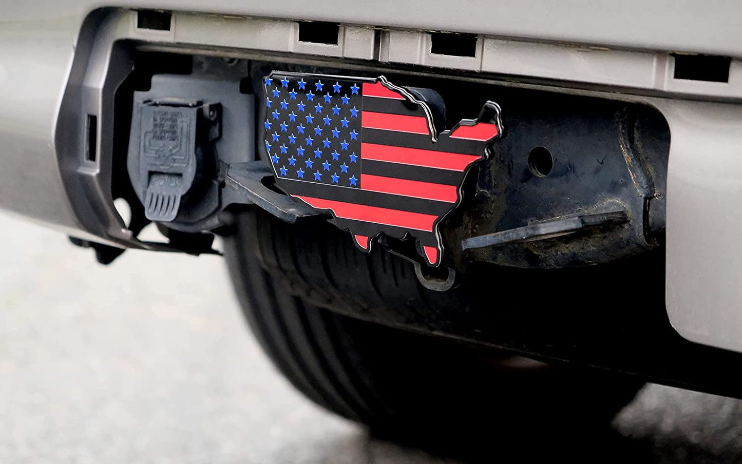United States Map Flag Metal Trailer Hitch Cover Heavy Duty (Black Red Blue Map Flag)