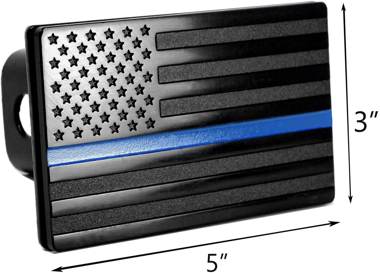 American Black Flag Metal Trailer Hitch Cover with Thin Blue Line