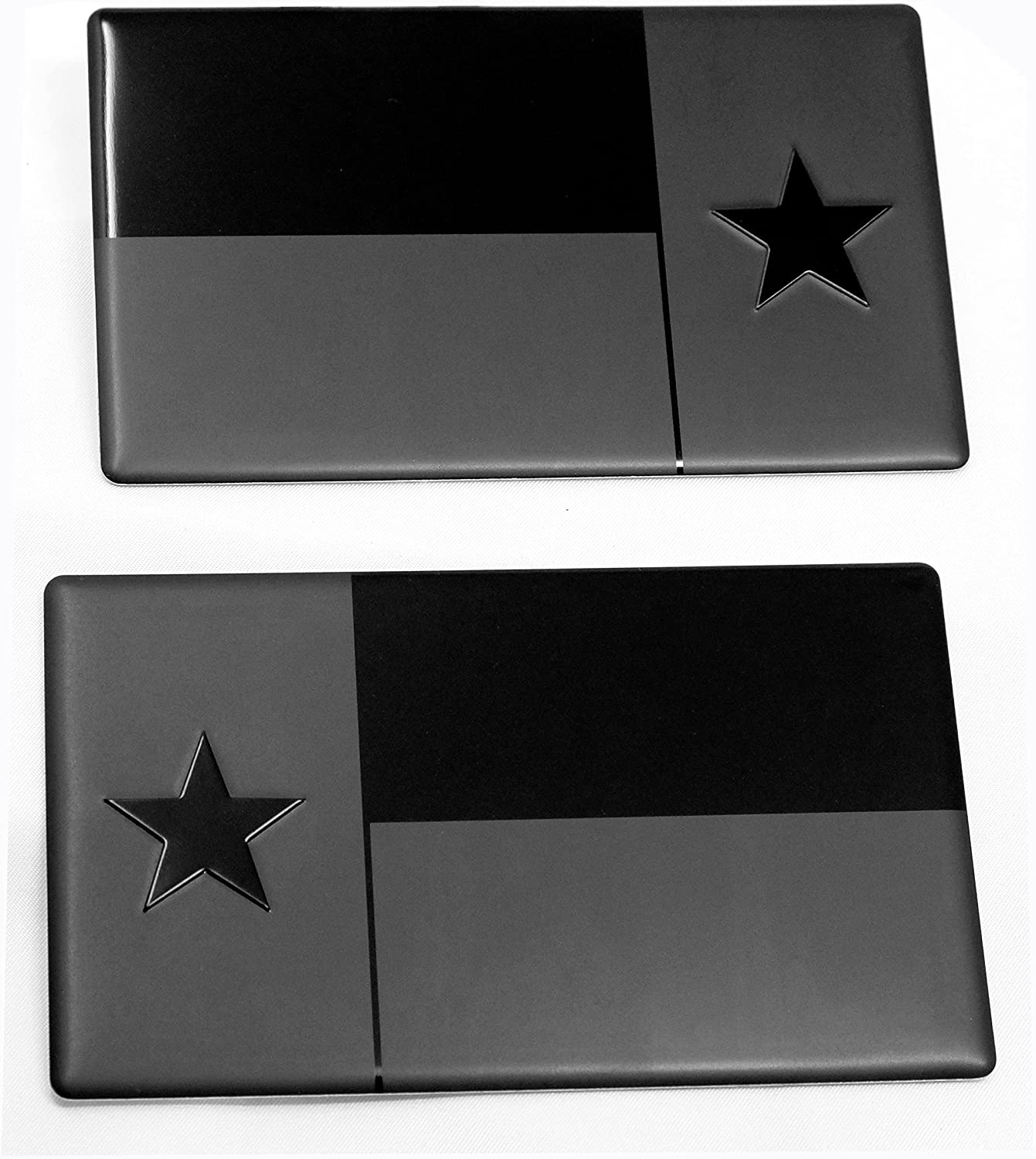 Texas Metal Flag Auto Emblem for Cars Trucks Forward and Reverse Set (5"x3", Black 2-Pack)