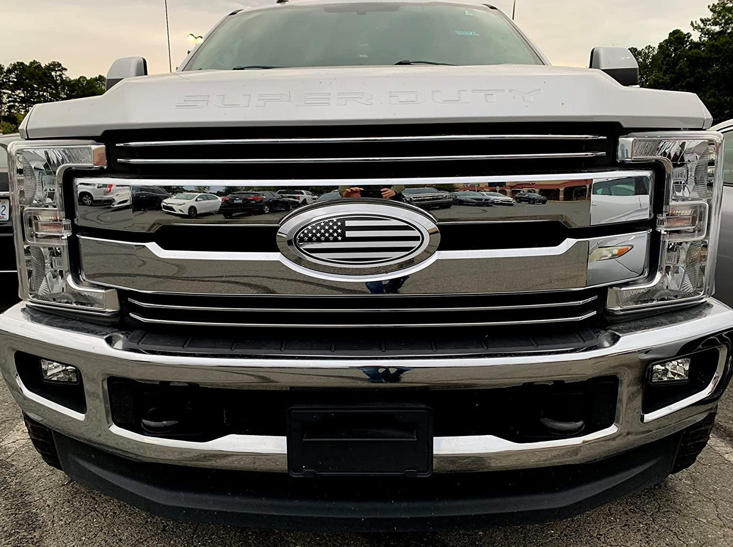 9.5" or 12" Black Flag Emblem Grille Aluminum Overlay American for Ford Rear Tailgate and Front
