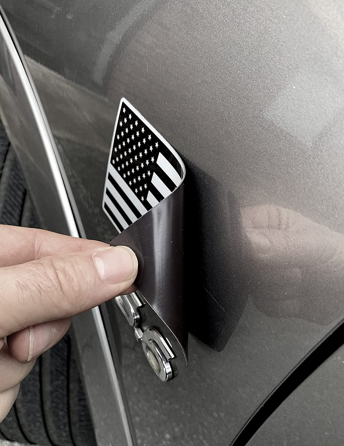 5"x3" Magnet American Flag Auto Decal for Cars Trucks, 2pcs Forward and Reverse Set (Black and White)
