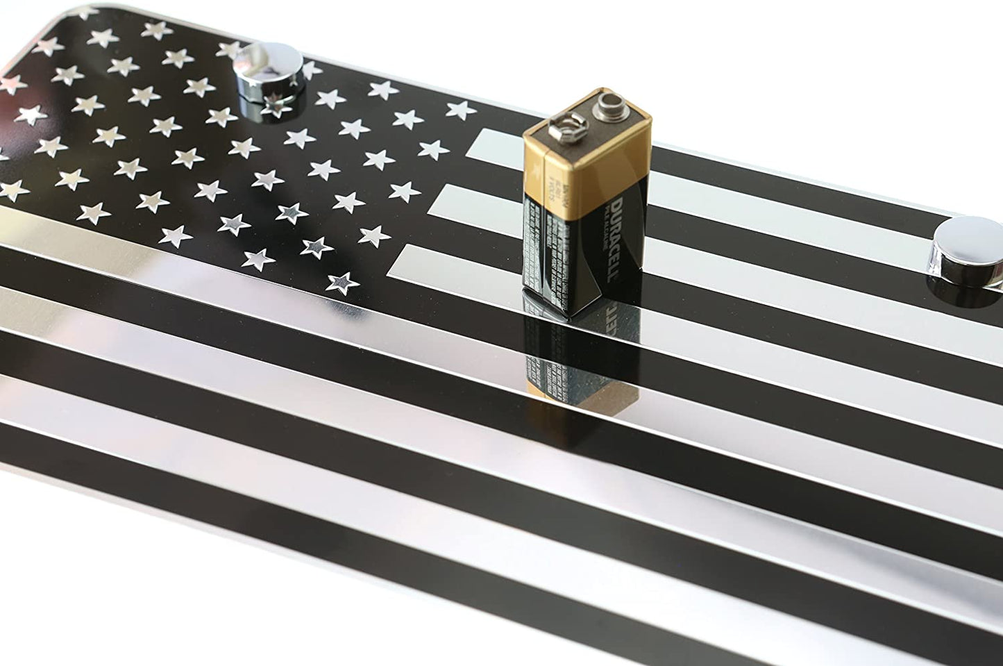 USA Flag Metal Embossed License Plate (12"x6", Black & Chrome)