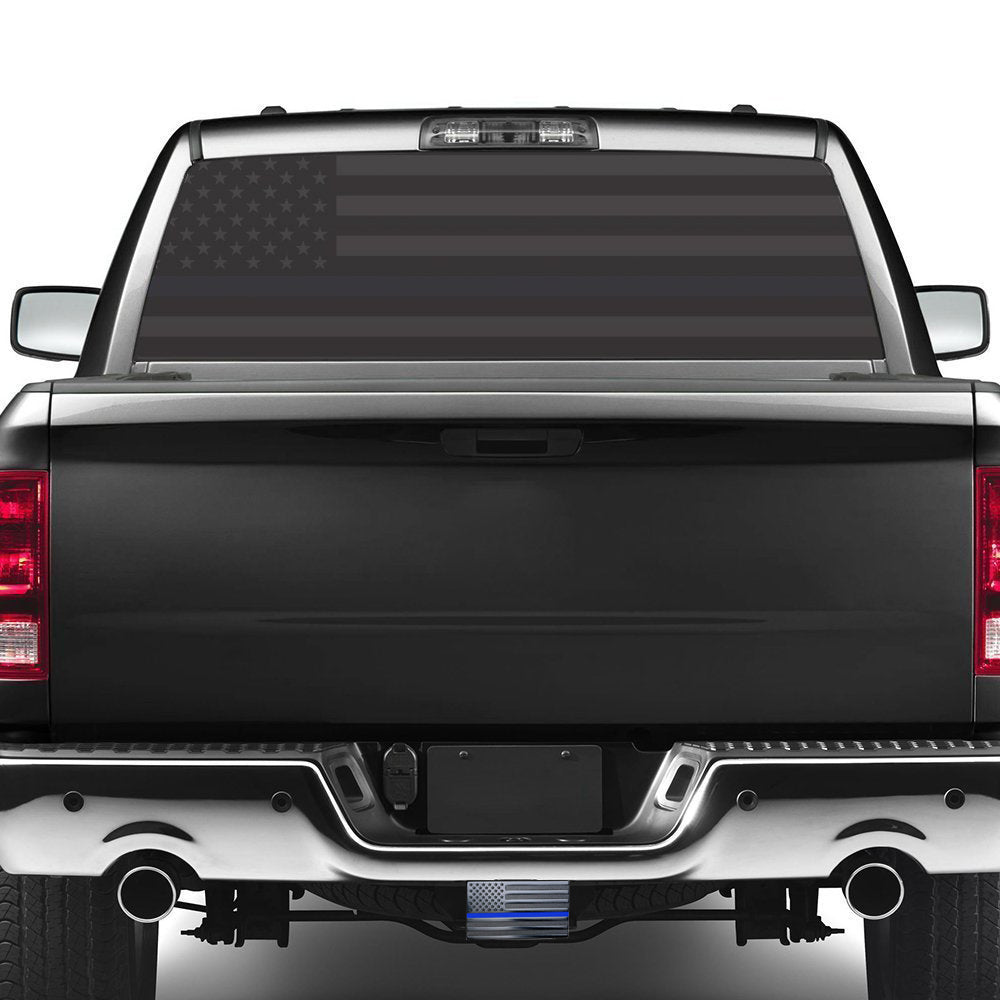 American Black Flag Metal Trailer Hitch Cover with Thin Blue Line
