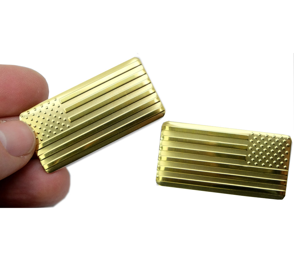 2x AR15 Lower American Metal Flags Embossed Emblems 2pcs set (Gold, 2"x 1")