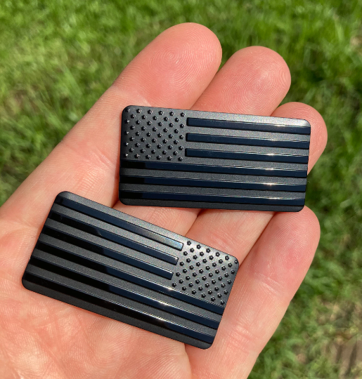 2x AR15 Lower American Metal Flags Embossed Emblems 2pcs set (2"x 1")