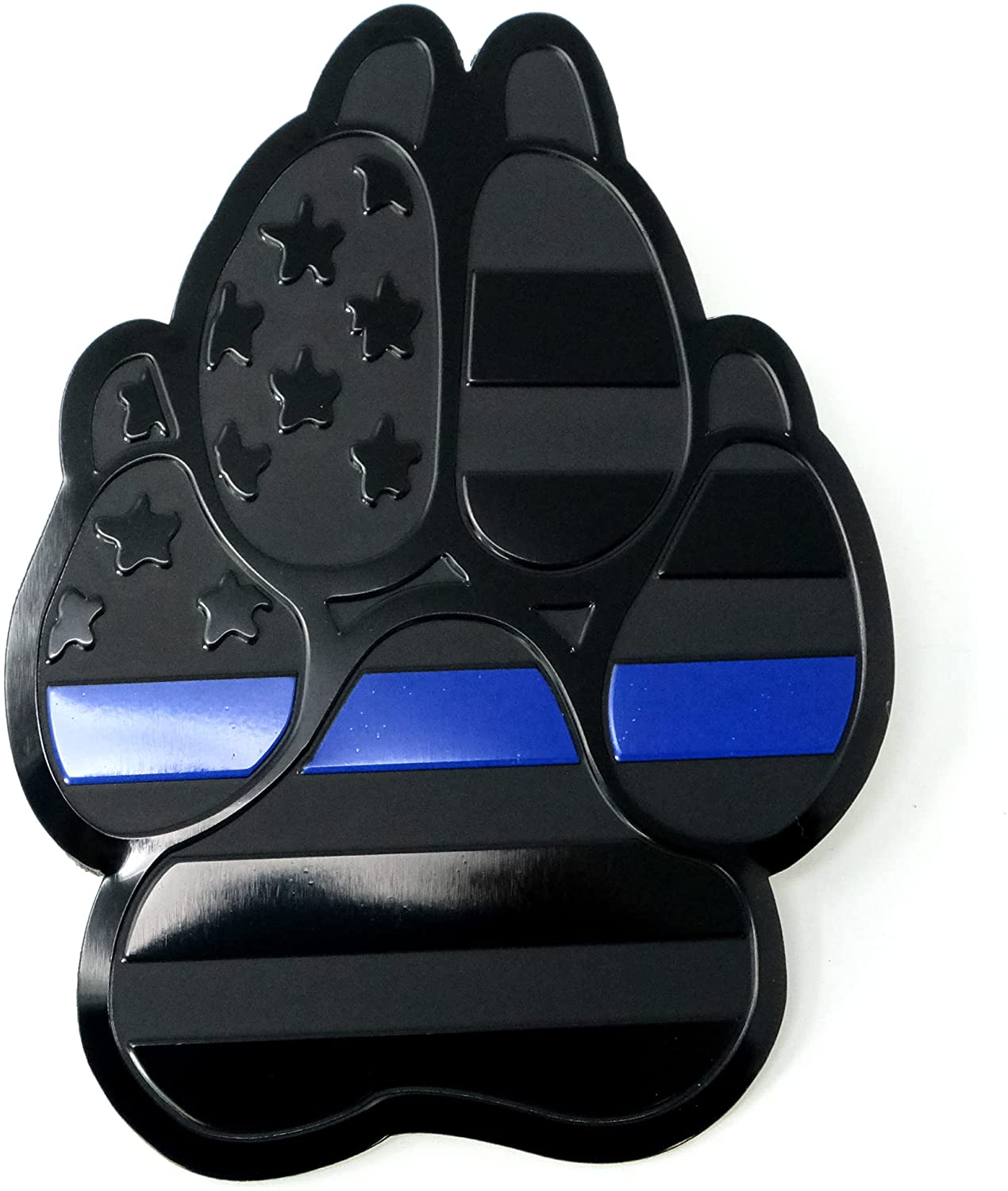 American Metal Flag Dog Paw K9 Unit Auto Fender Emblem for Cars Trucks (3"x4", Black with Blue Line)