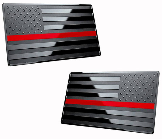 USA Black Metal Flag Emblem with Red Line for Cars, Trucks 5"x 3" 2pcs Forward and Reverse Set