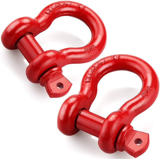 2pcs SET D-Ring Shackles 3/4" Powder Coat Heavy Duty for Vehicle Recovery Towing Red