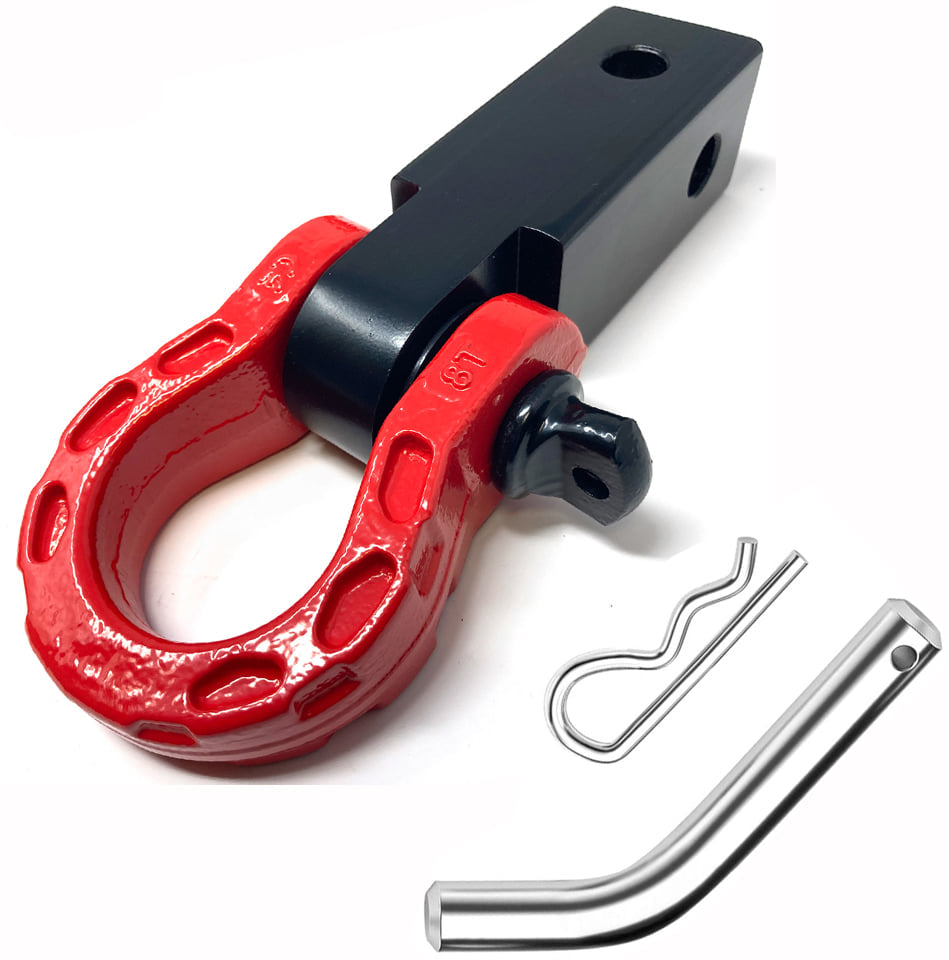 Shackle Hitch Solid Billet 2" Receiver with RED Mega D Ring for Trucks and SUV's