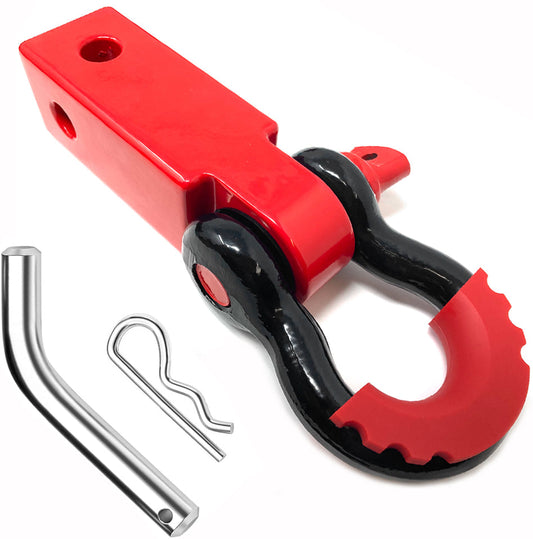 Red Shackle Hitch Aluminum Solid Billet 2" Receiver with Black 3/4" D Ring