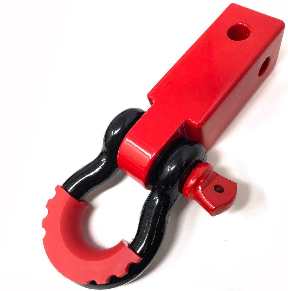 Red Shackle Hitch Aluminum Solid Billet 2" Receiver with Black 3/4" D Ring