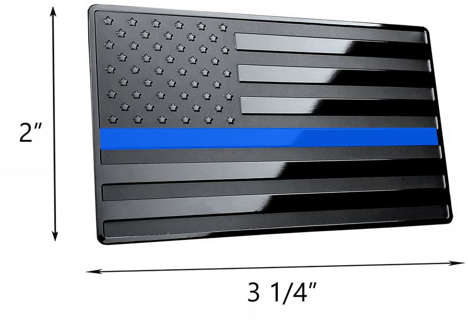 USA Black Metal Flag Emblem with Blue line for Cars, Trucks 2"x 3 1/4" 1pcs