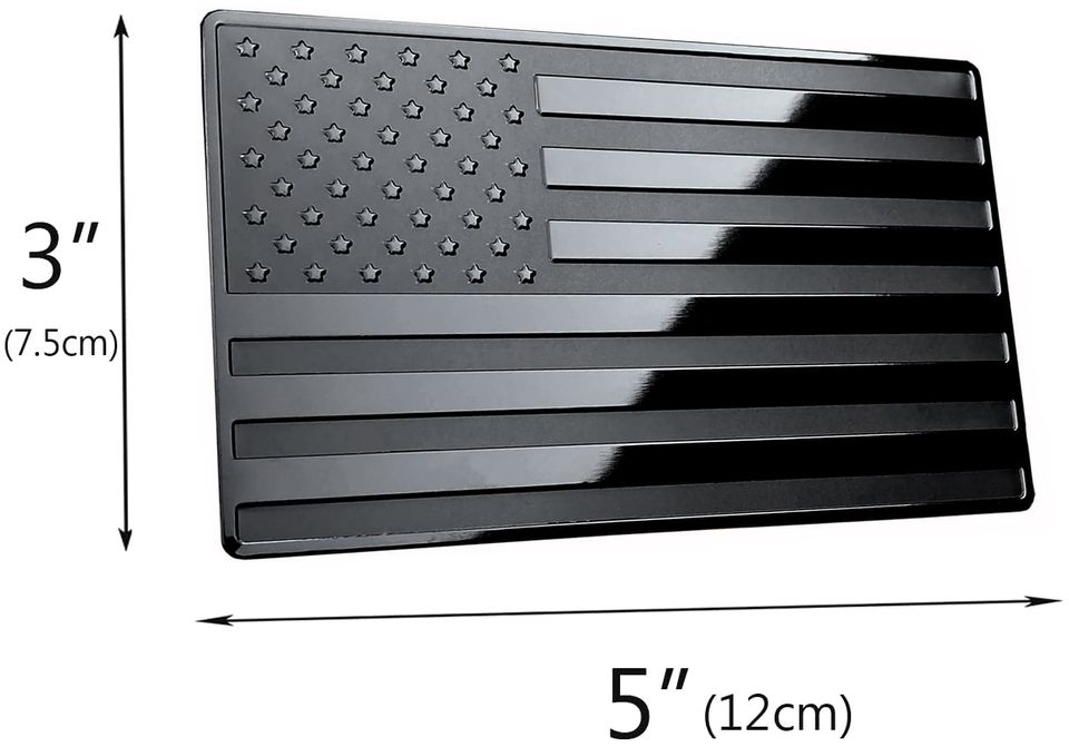 USA Black Metal Flag Emblem for Cars, Trucks 5"x 3" 2pcs Forward and Reverse Set