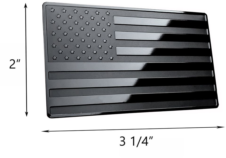 USA Black Metal Flag Emblem for Cars, Trucks 2"x 3 1/4" (2pcs, Forward and Reverse)