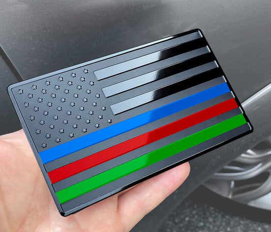 US Black Flag Emblem with Blue, Red and Green Lines for Cars, Trucks 5"x3" 1pcs