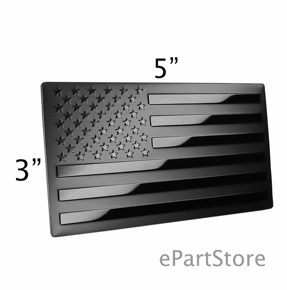 USA American Metal Flag Fender Emblem for Cars Trucks Forward and Reverse (5"x3", Black - 2 Pack)