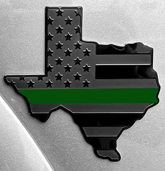 Texas State Black Flag Metal Auto Fender Emblem for Cars Trucks (3"x4", Black with Green Line)