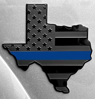 Texas State Black Flag Metal Auto Fender Emblem for Cars Trucks (3"x4", Black with Blue Line)