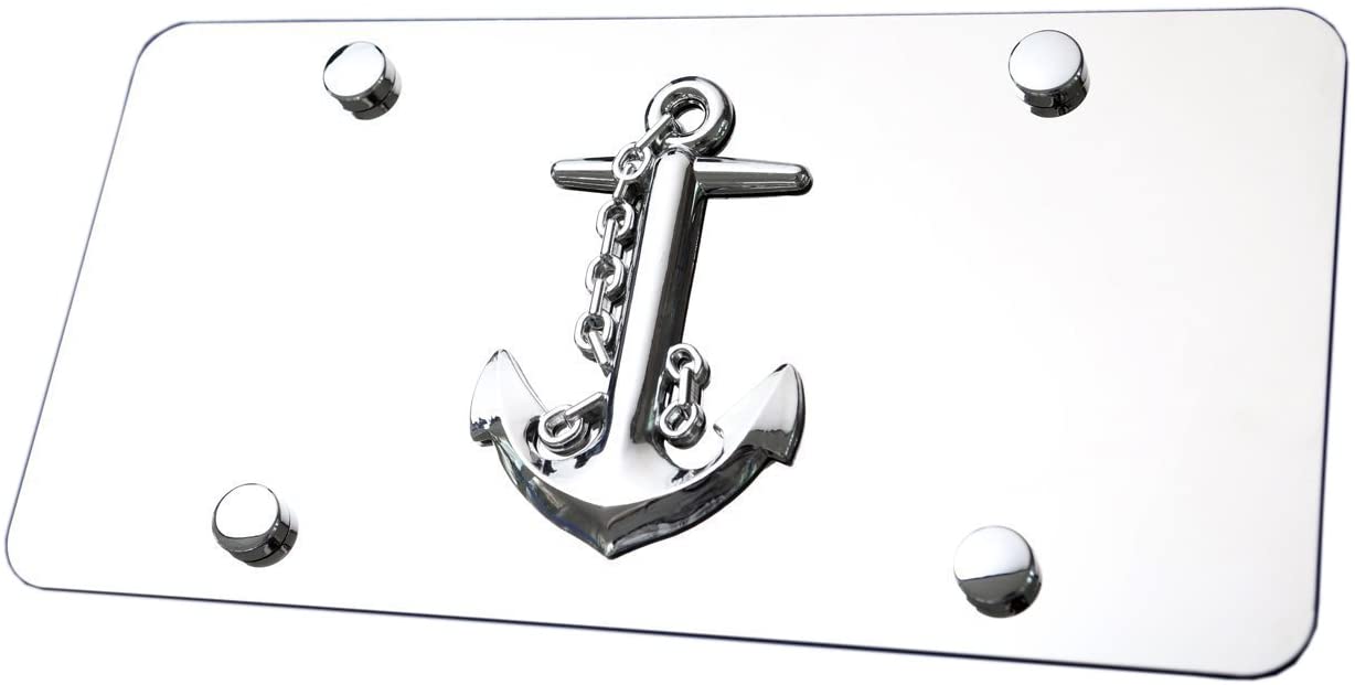 LFPartS Navy Ship Anchor 3D Emblem on Polished Stainless Steel License Plate