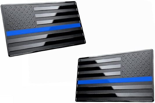 USA Black Metal Flag Emblem with Blue line for Cars, Trucks (3.12" x 2", Black with Blue line, 2pcs Left & Right)
