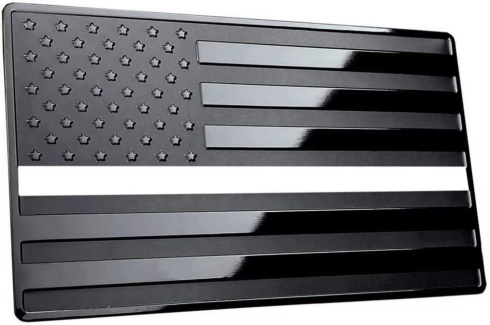 USA Black Metal Flag Emblem for Cars, Trucks 5"x 3" 1pcs (White Line)