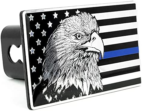 eVerHITCH Chrome Blue Line American Eagle Flag Metal Hitch Cover