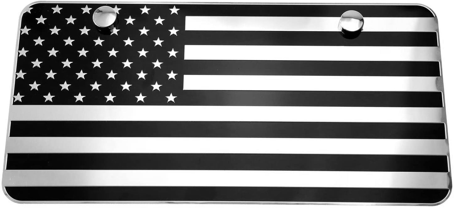 USA Flag Metal Embossed License Plate (12"x6", Black & Chrome)