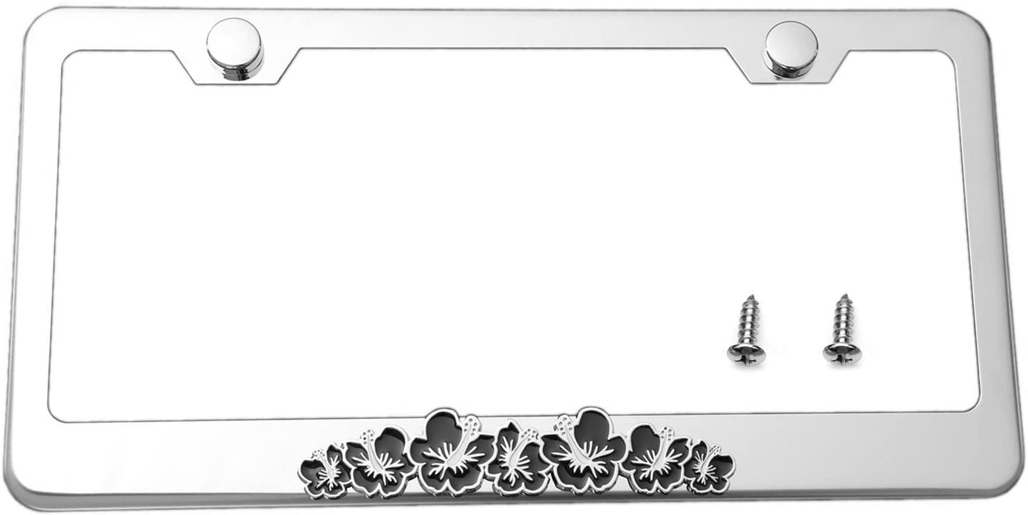 LFPartS Hibiscus 3D Flower Emblem Stainless Steel License Plate Frame