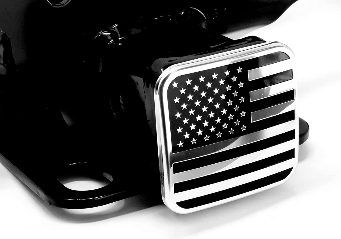 American Metal Flag Hitch Cover (Chrome Black) for 1.25", 2" and 2.5" Hitch Receivers