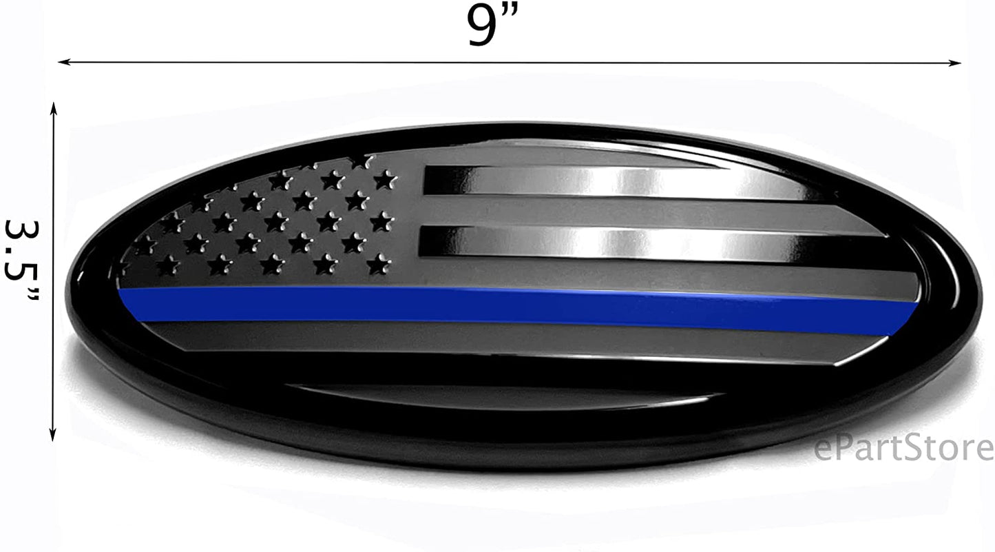 7" or 9'' American Black with Blue Line Flag Emblem, Oval Decal for Ford F150 F250 F350