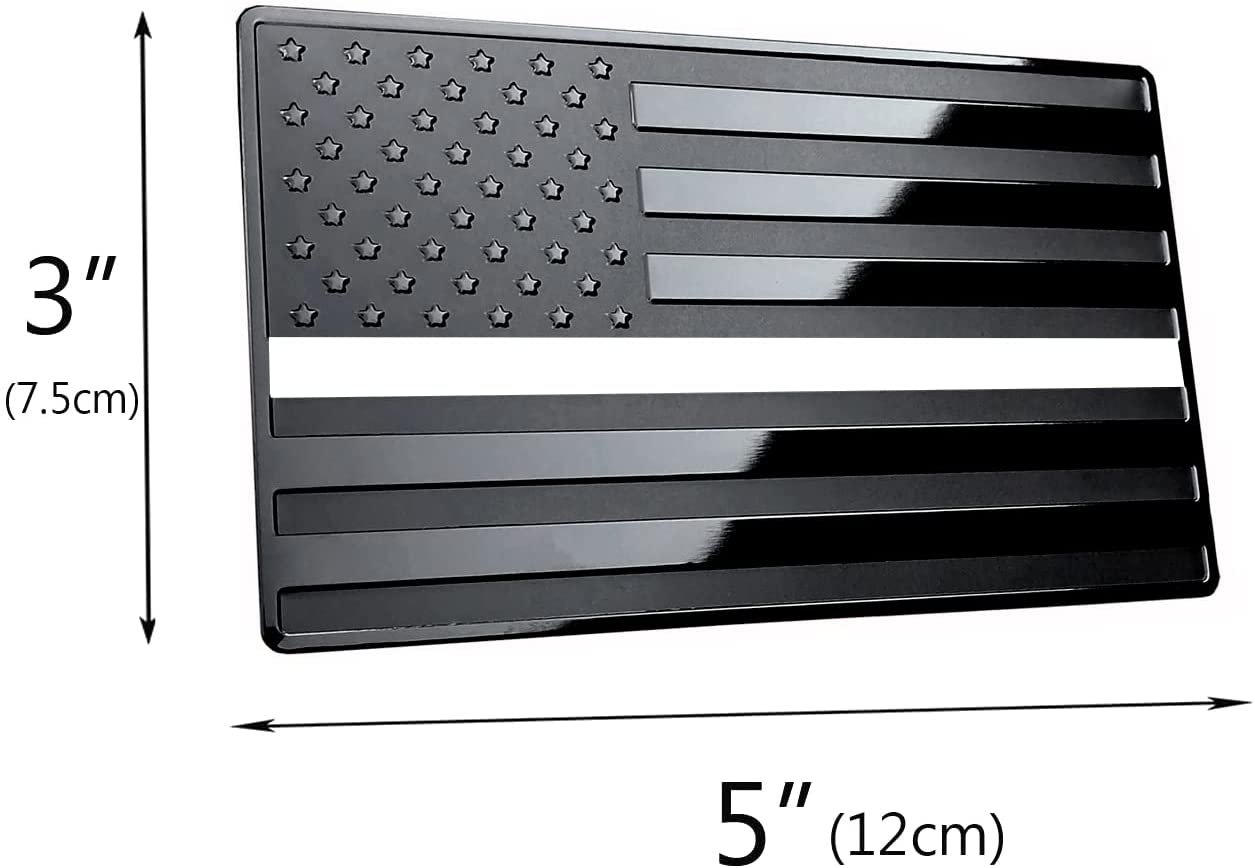 USA Black Metal Flag Emblem for Cars, Trucks 5"x 3" 1pcs (White Line)