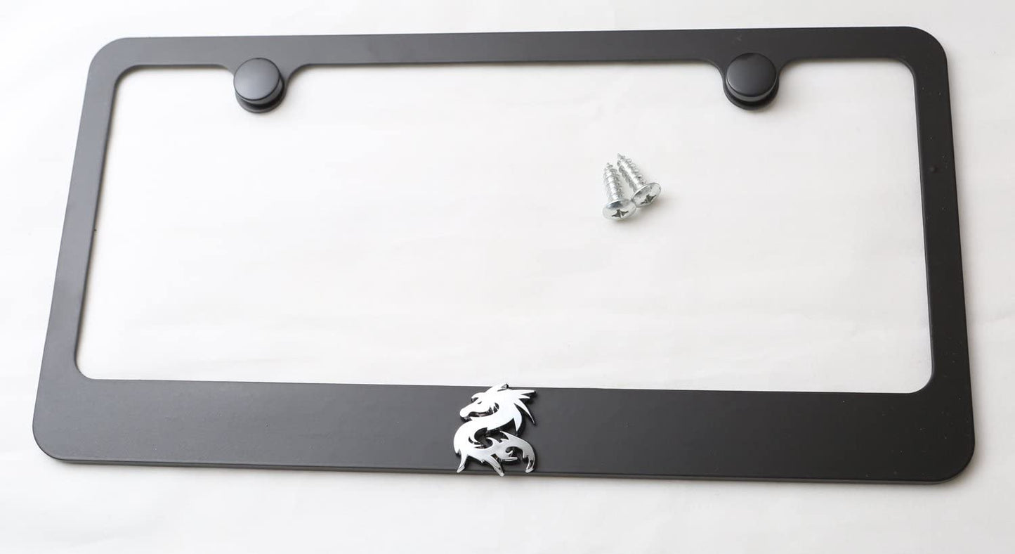 LFPartS Dragon 3D Chrome Emblem Steel License Plate Frame Black