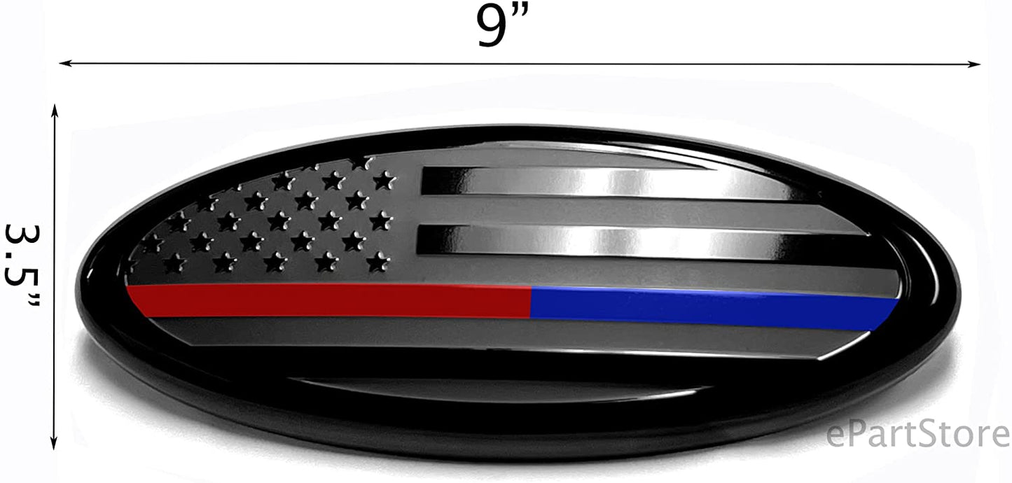 7" or 9'' American Black with Red/Blue Line Flag Emblem, Oval Decal for Ford F150 F250 F350