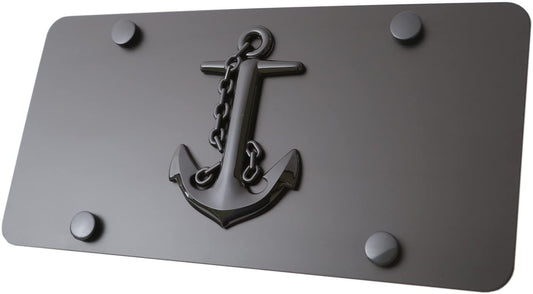 LFPartS Navy Ship Anchor 3D Black Emblem on Stainless Steel License Plate