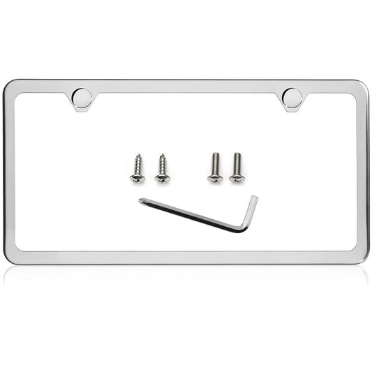 Slim Style Polished Stainless Steel License Plate Frame Mirror Finish 2 Holes