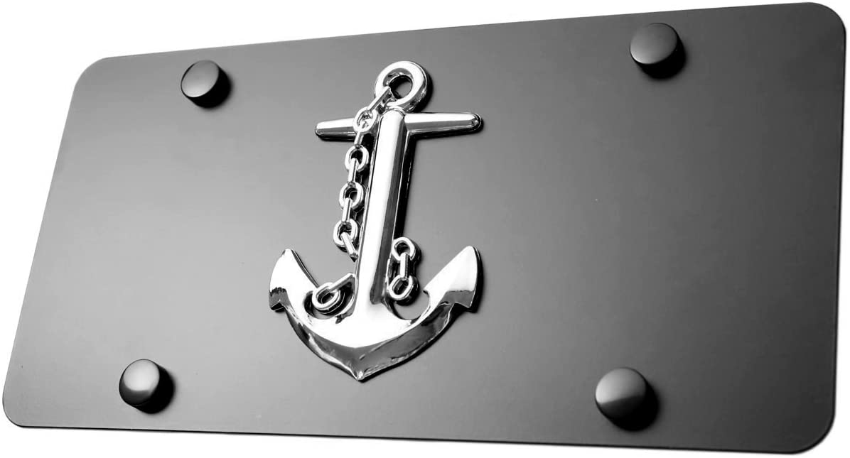 LFPartS Navy Ship Anchor 3D Emblem on Stainless Steel License Plate