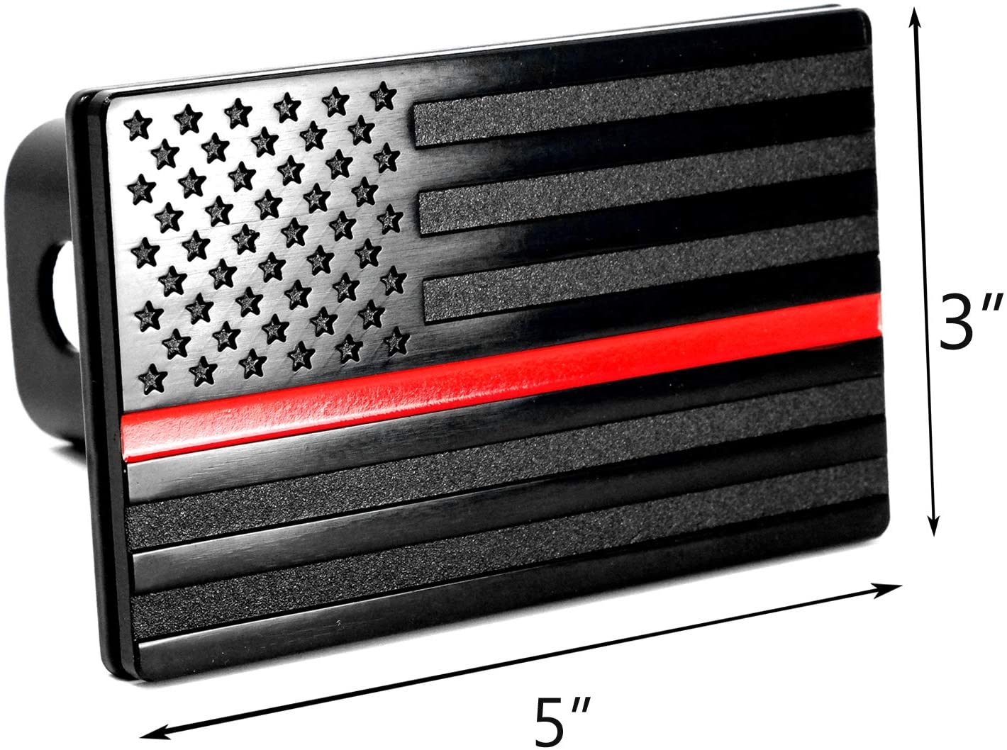 MULL American Black Flag Metal Trailer Hitch Cover with Red Line