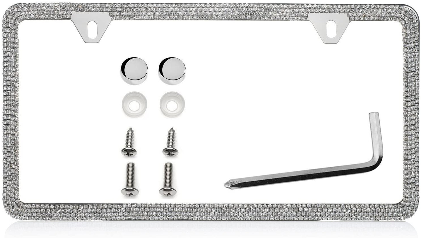 Premium Slim Style Sparkle Diamond Crystal Bling Stainless Steel License Plate Frame